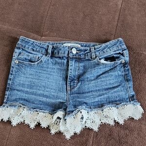 Blue Denim Lace Trim Girls's Shorts